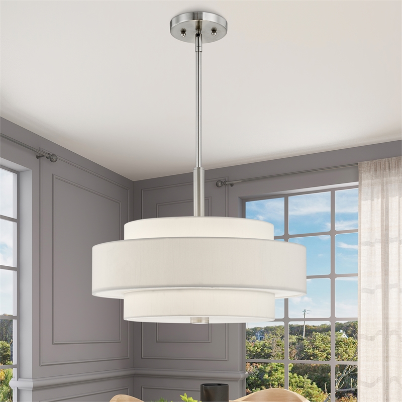 Bowery Hill 4-Light Metal & Fabric Pendant in Brushed Nickel
