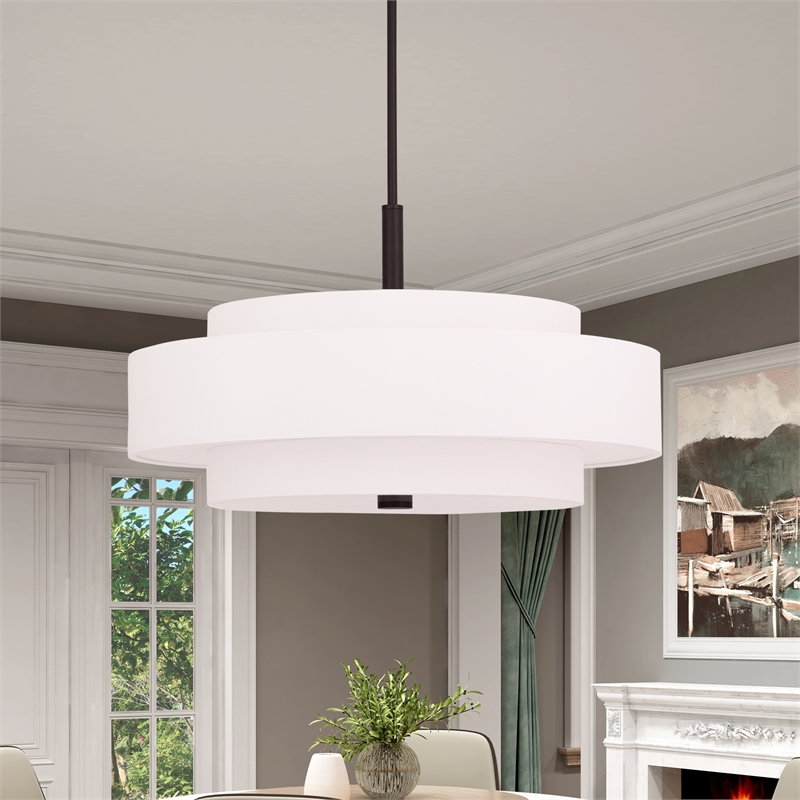 Bowery Hill Contemporary 5-Light Metal & Fabric Pendant in Bronze