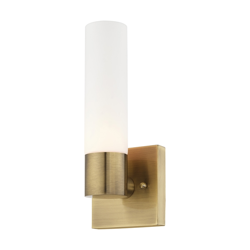 Bowery Hill 1-Light Twist Lock Glass/Metal Wall Sconce in Antique Brass