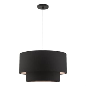 Bowery Hill 20&quot 3-Light Modern Metal & Fabric Pendant in Black
