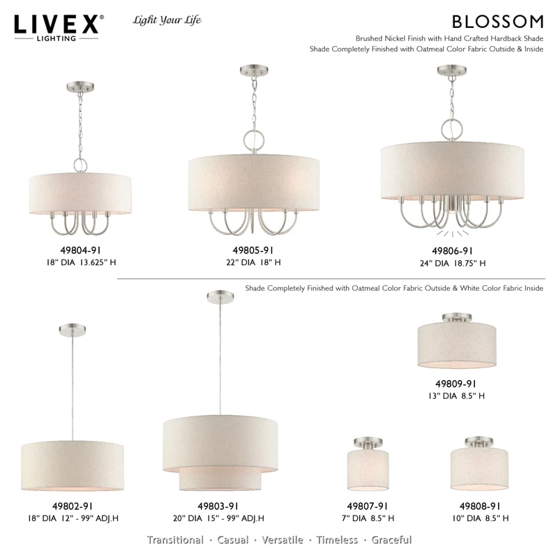 Bowery Hill 3-Light Modern Metal & Fabric Pendant in Brushed Nickel