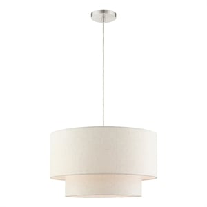Bowery Hill 3-Light Modern Metal & Fabric Pendant in Brushed Nickel