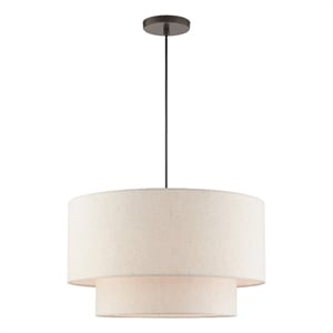 Bowery Hill 3-Light Modern Metal & Fabric Pendant in English Bronze
