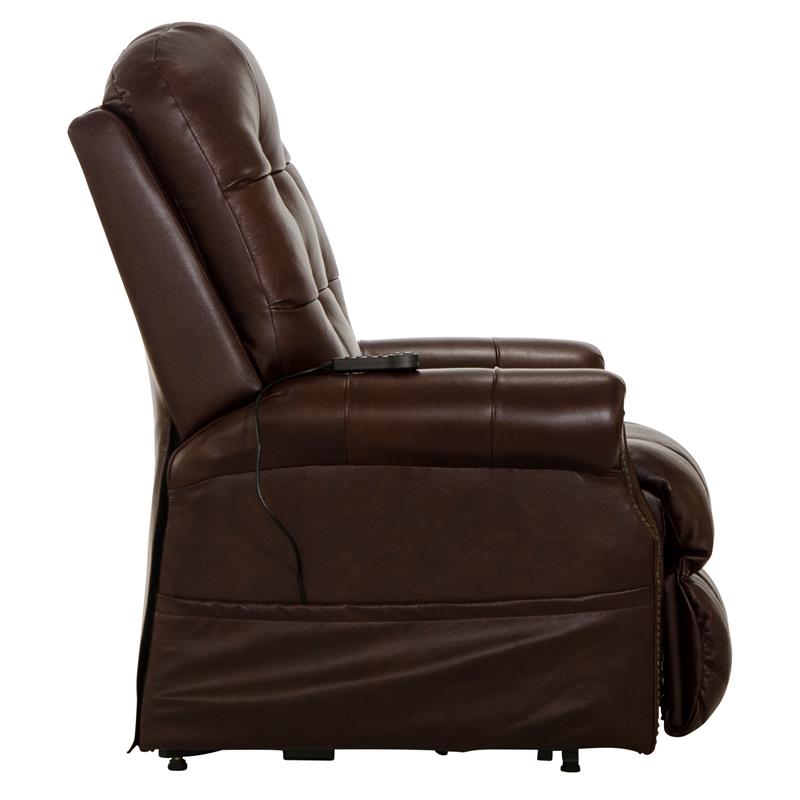 Bowery Hill Brown Leather Power Lift Lay Flat Recliner with Heat & Massage