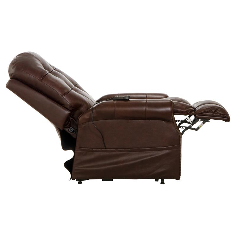 Bowery Hill Brown Leather Power Lift Lay Flat Recliner with Heat & Massage