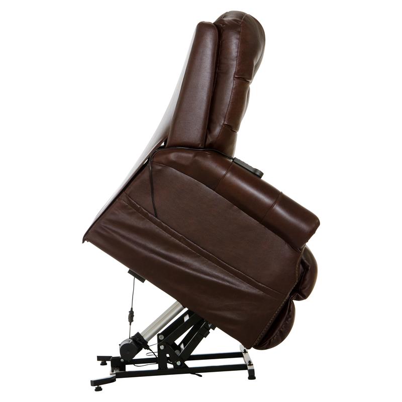 Bowery Hill Brown Leather Power Lift Lay Flat Recliner with Heat & Massage