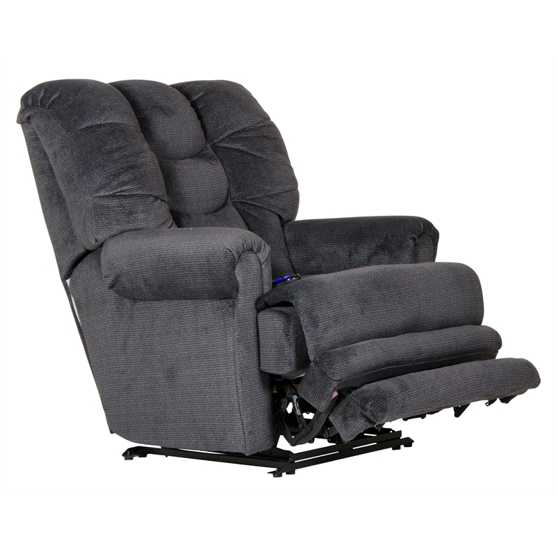 Bowery Hill Power Lay Flat Recliner in Blue Polyester Fabric