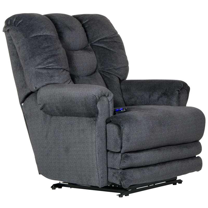 Bowery Hill Power Lay Flat Recliner in Blue Polyester Fabric