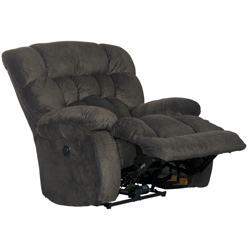 Bowery Hill Power Lay Flat Recliner in Gray Polyester Fabric