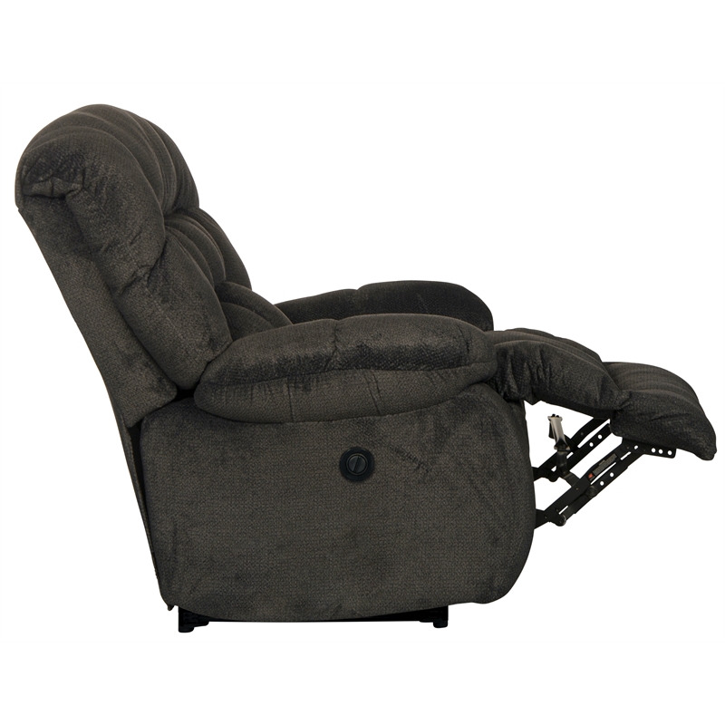 Bowery Hill Power Lay Flat Recliner in Gray Polyester Fabric
