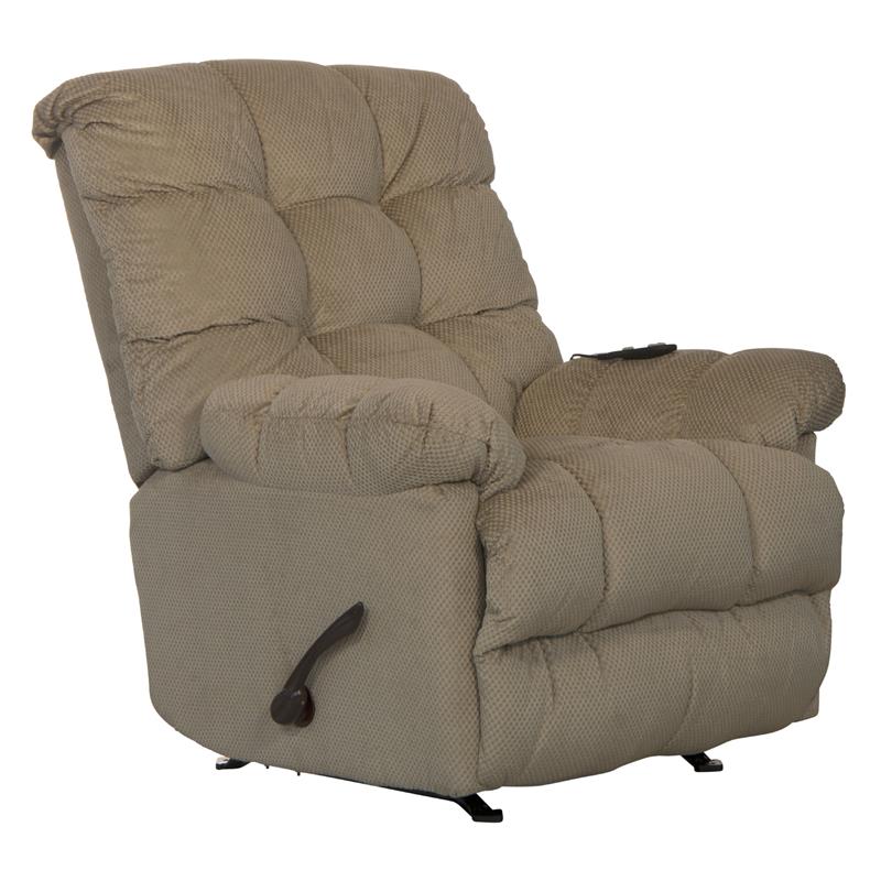 Bowery Hill Chaise Rocker Recliner with Heat & Massage in Beige Polyester Fabric