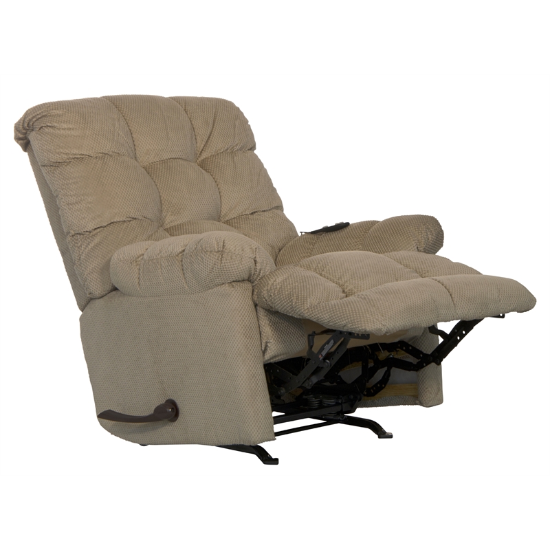 Bowery Hill Chaise Rocker Recliner with Heat & Massage in Beige Polyester Fabric