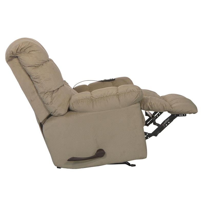 Bowery Hill Chaise Rocker Recliner with Heat & Massage in Beige Polyester Fabric