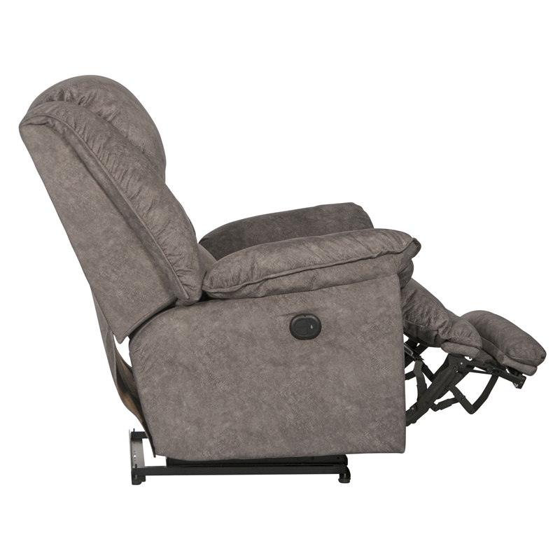 Bowery Hill Gray Polyester Fabric Power Lay Flat Recliner With USB Charging Port