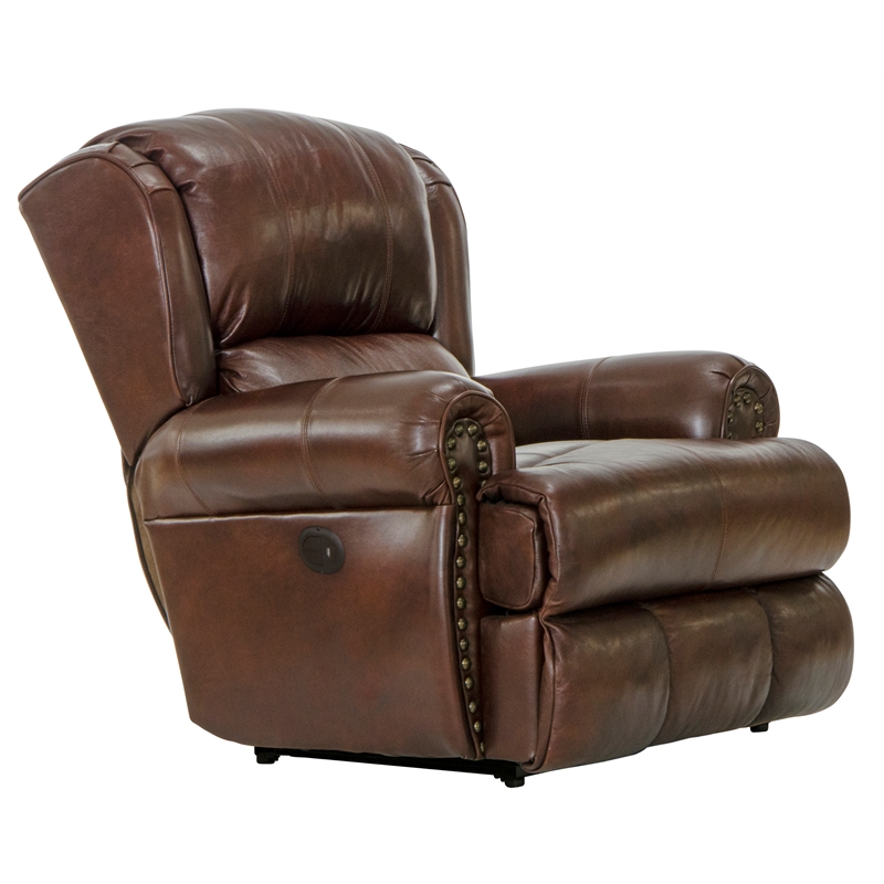 Bowery Hill Power Deluxe Lay Flat Recliner in Brown Itallian Leather