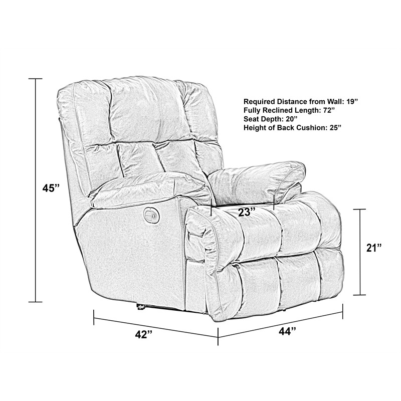 Bowery Hill Chaise Rocker Recliner in Gray Top Grain Italian Leather