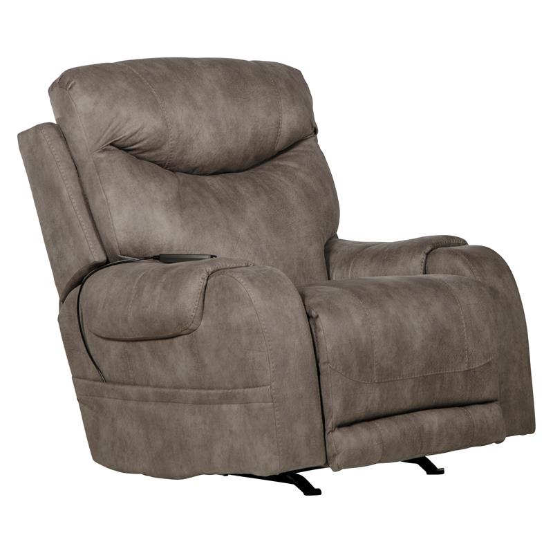 Bowery Hill Power Rocker Recliner with Heat & Massage in Gray Polyester Fabric
