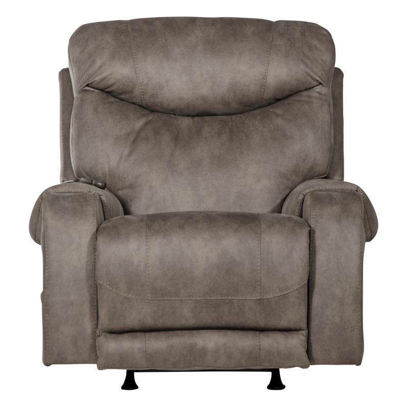Bowery Hill Power Rocker Recliner with Heat & Massage in Gray Polyester Fabric