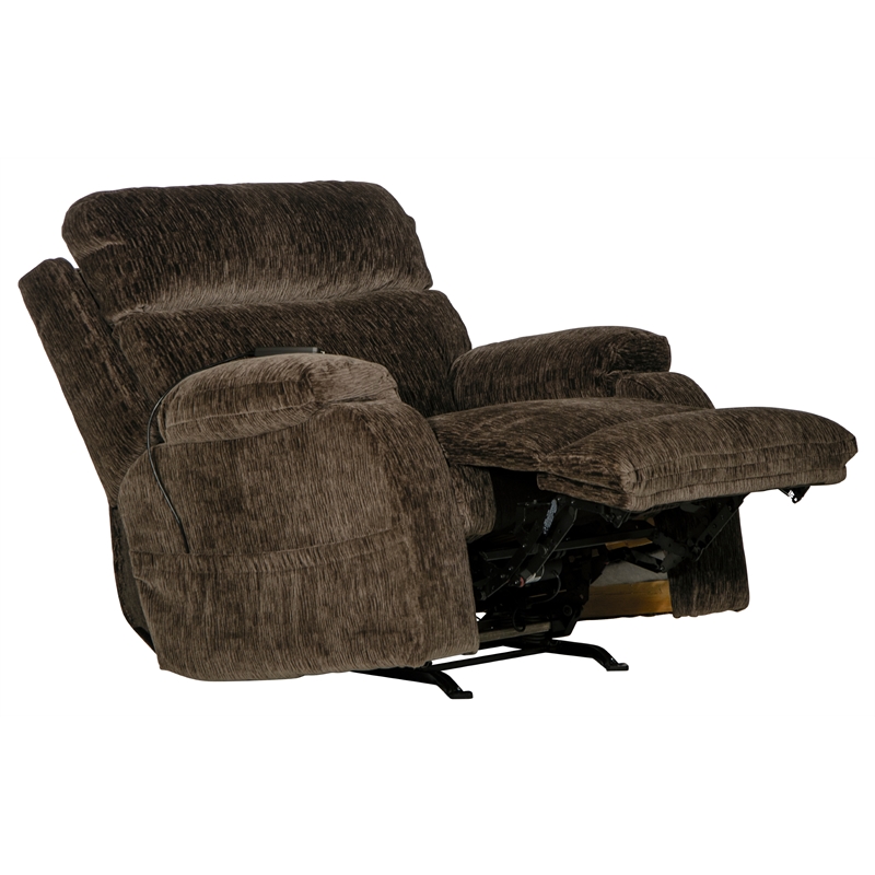 Bowery Hill Power Rocker Recliner with Heat & Massage in Brown Polyester Fabric