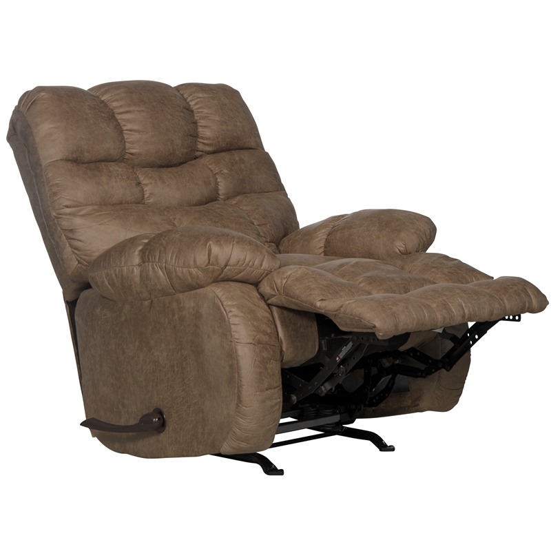 Bowery Hill Brown Polyester Fabric Chaise Rocker Recliner with Pillow Top Arms