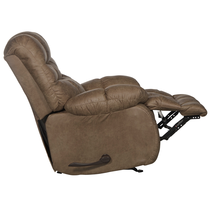 Bowery Hill Brown Polyester Fabric Chaise Rocker Recliner with Pillow Top Arms