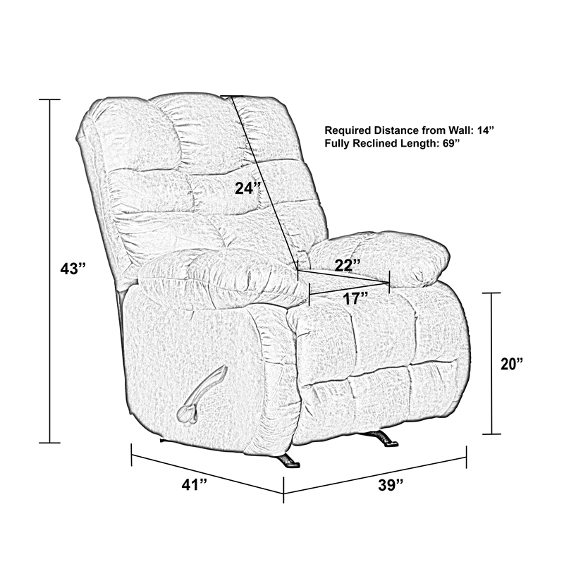 Bowery Hill Brown Polyester Fabric Chaise Rocker Recliner with Pillow Top Arms