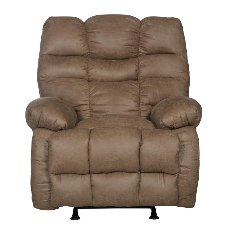 Bowery Hill Brown Polyester Fabric Chaise Rocker Recliner with Pillow Top Arms