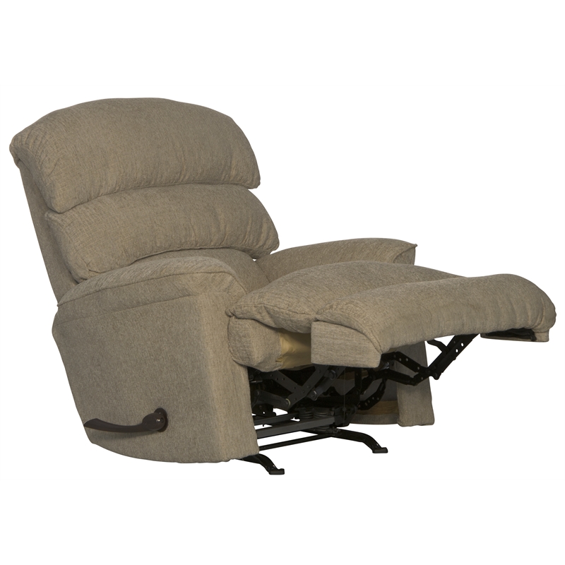 Bowery Hill Traditional Chaise Rocker Recliner in Beige Chenile Fabric