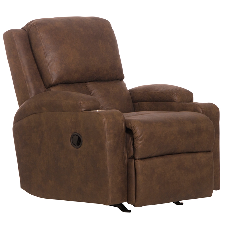 Bowery Hill Rocker Recliner with Two Cupholders in Brown Polyester Fabric