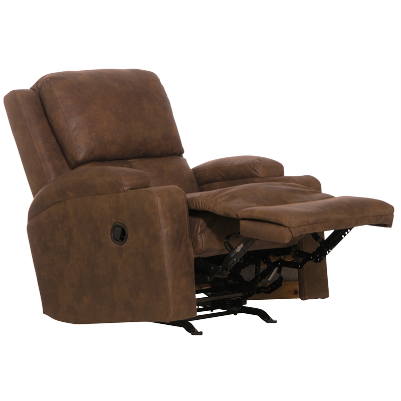 Bowery Hill Rocker Recliner with Two Cupholders in Brown Polyester Fabric