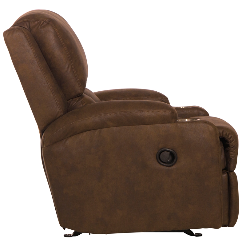 Bowery Hill Rocker Recliner with Two Cupholders in Brown Polyester Fabric