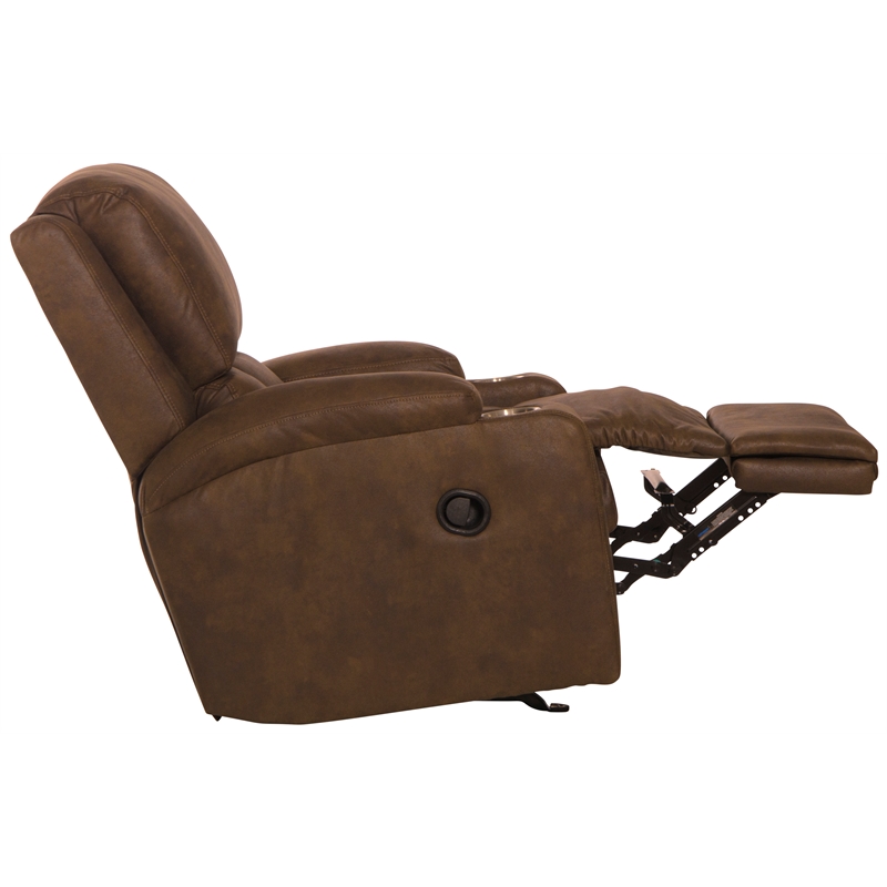 Bowery Hill Rocker Recliner with Two Cupholders in Brown Polyester Fabric