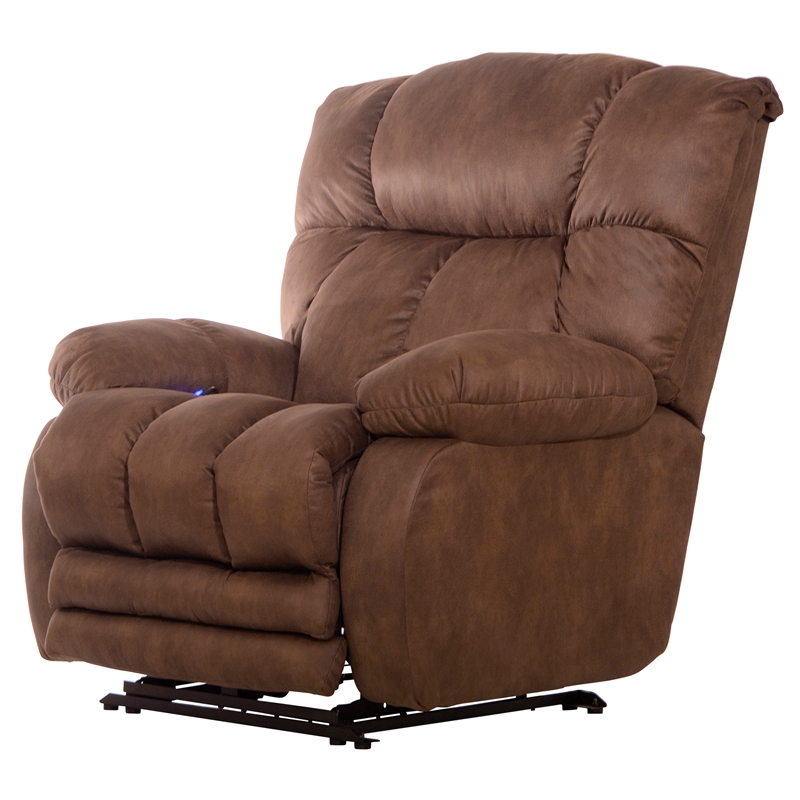 Bowery Hill Oversized Power Lay Flat Recliner in Brown Fabric