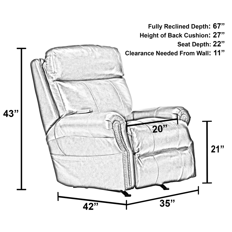 Bowery Hill Cocoa Leather Power Rocker Recliner with Therapeutic Massage