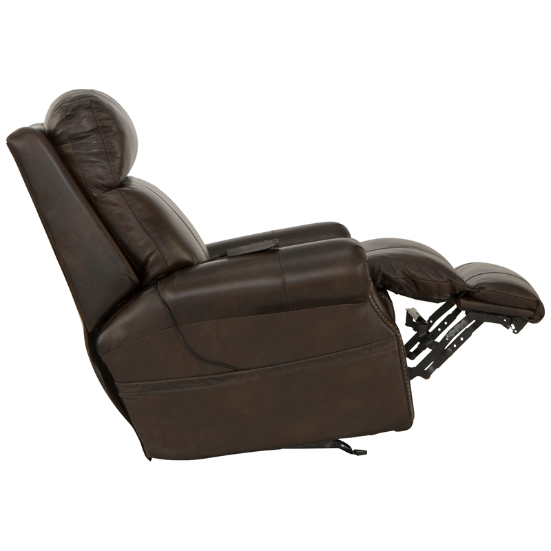 Bowery Hill Cocoa Leather Power Rocker Recliner with Therapeutic Massage