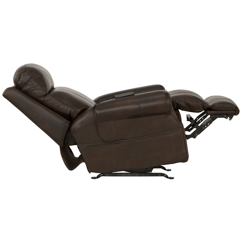 Bowery Hill Cocoa Leather Power Rocker Recliner with Therapeutic Massage
