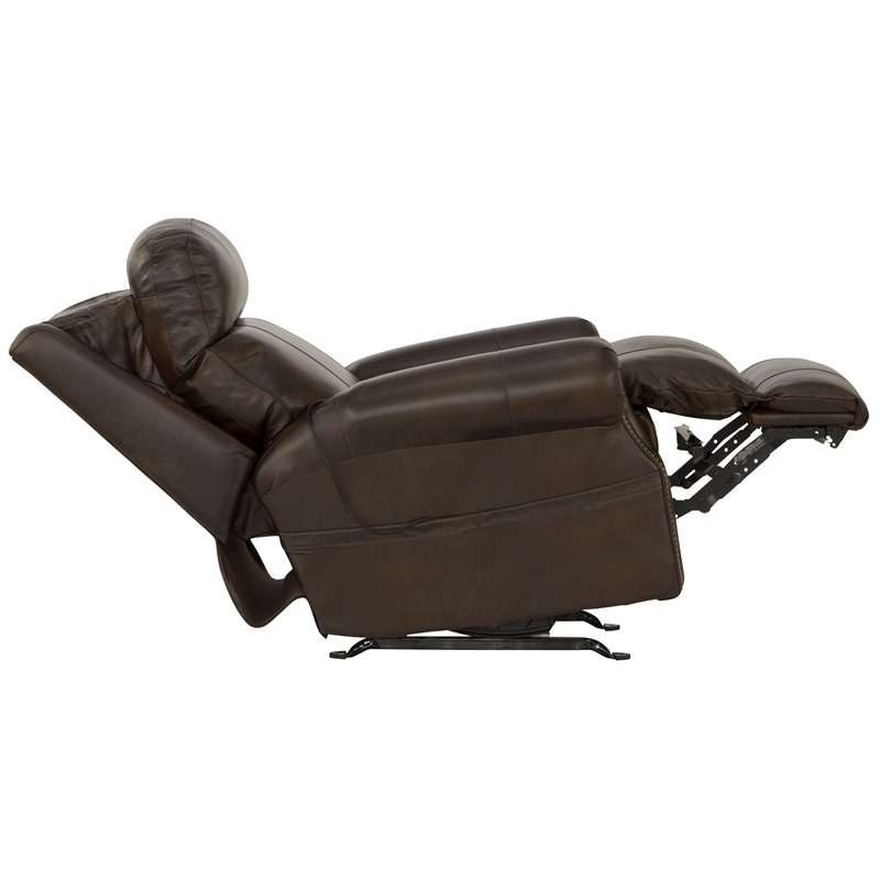 Bowery Hill Cocoa Leather Power Rocker Recliner with Therapeutic Massage