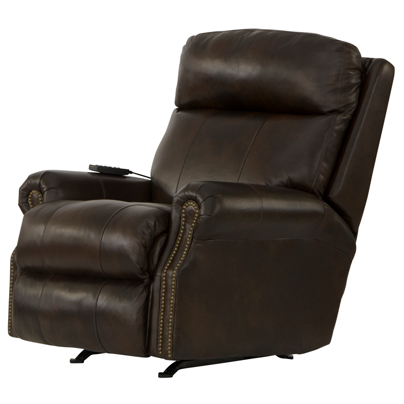 Bowery Hill Cocoa Leather Power Rocker Recliner with Therapeutic Massage