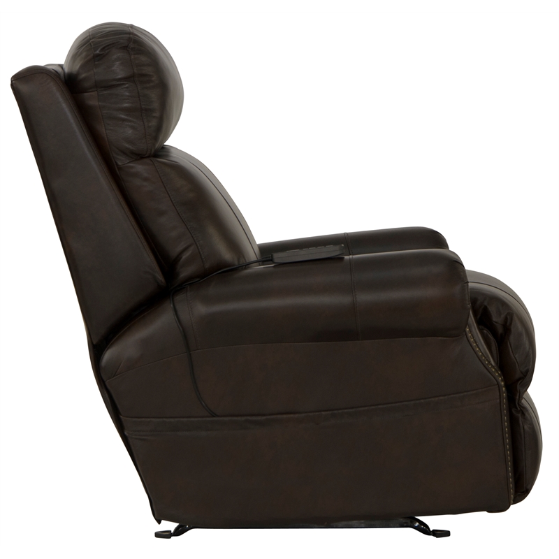 Bowery Hill Cocoa Leather Power Rocker Recliner with Therapeutic Massage