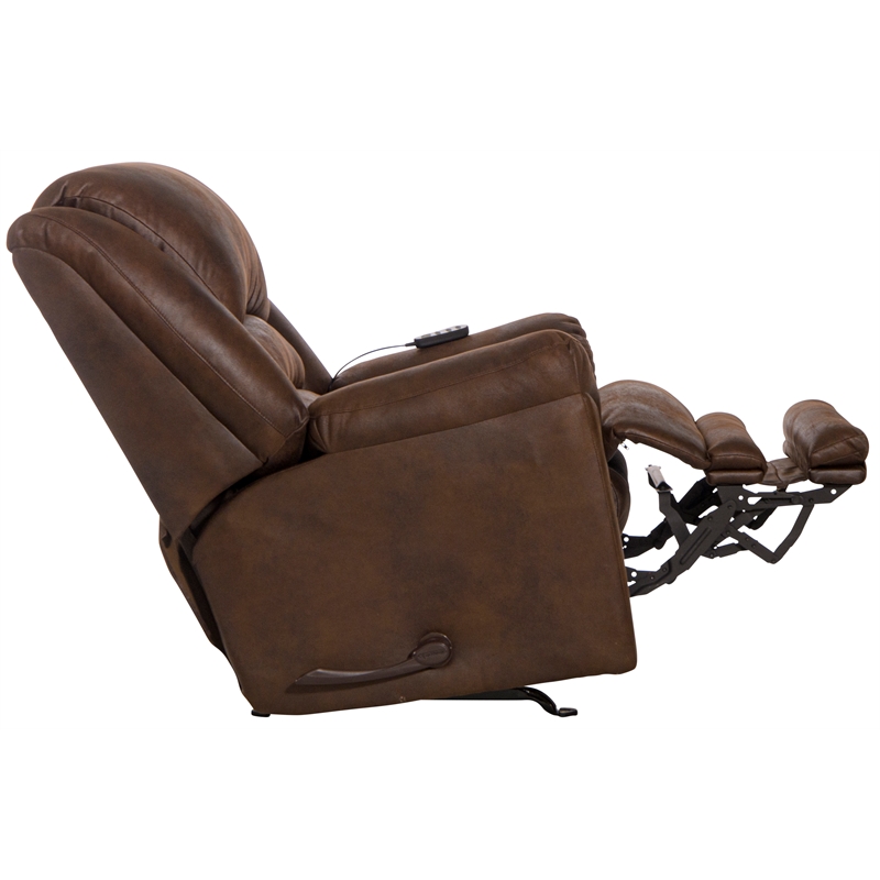 Bowery Hill Rocker Recliner with Heat and Massage in Walnut Polyester Fabric