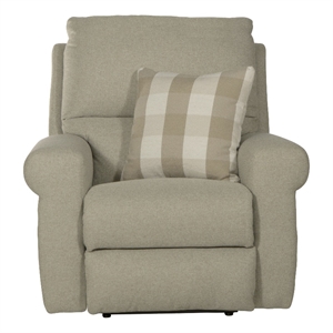 Bowery Hill Power Recliner in Beige Polyester Fabric with Accent Pillow
