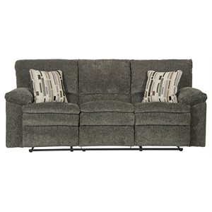 Bowery Hill Dual Reclining Sofa in Soft Charcoal Gray Polyester Fabric