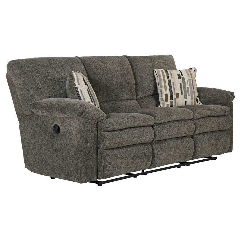 Bowery Hill Dual Reclining Sofa in Soft Charcoal Gray Polyester Fabric