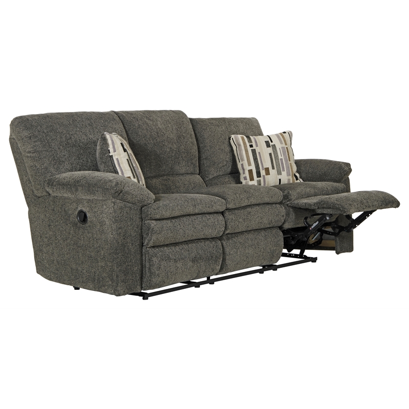 Bowery Hill Dual Reclining Sofa in Soft Charcoal Gray Polyester Fabric
