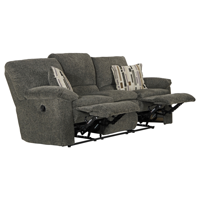 Bowery Hill Dual Reclining Sofa in Soft Charcoal Gray Polyester Fabric