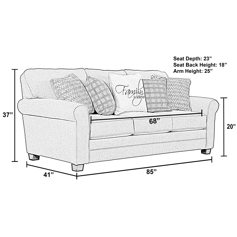 Bowery Hill 3 Seat Farmhouse Casual Sofa in Gray Fabric with Accent Pillows