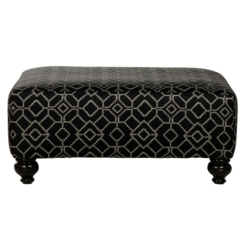 Bowery Hill 42 Inch Square Cocktail Ottoman in Black Patterned Fabric