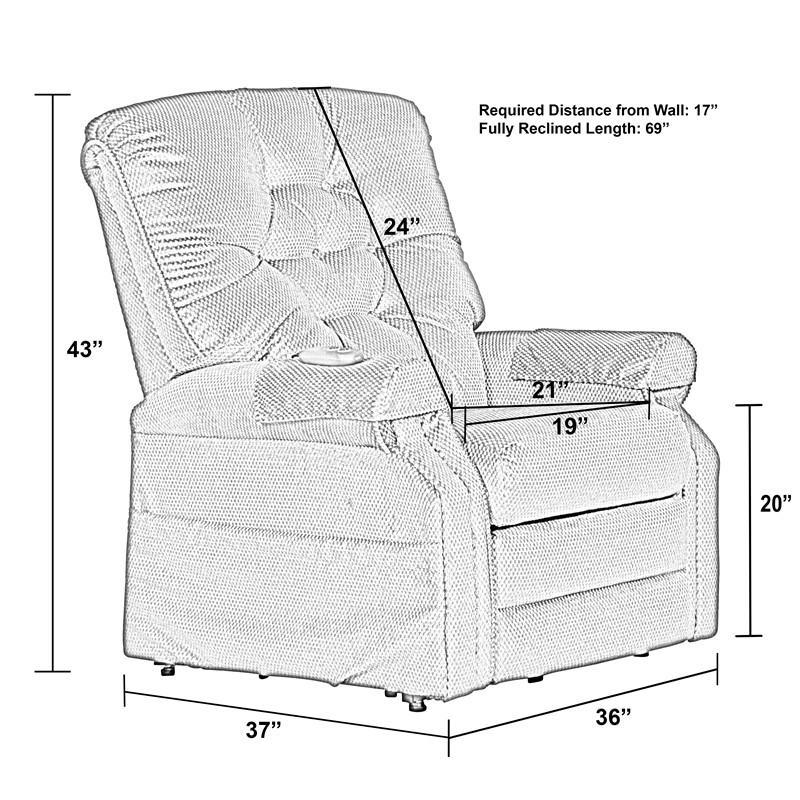 Bowery Hill Power Lift Assist Lay Flat Recliner in Red Polyester Fabric