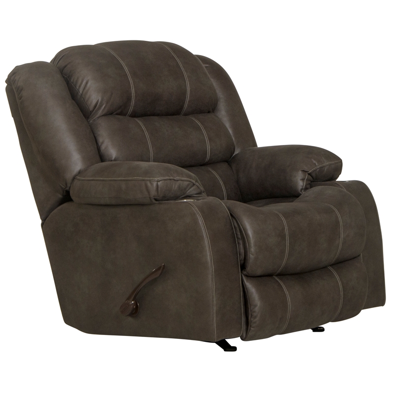 Bowery Hill Rocker Recliner with Dual Cupholders in Gray Polyester Fabric