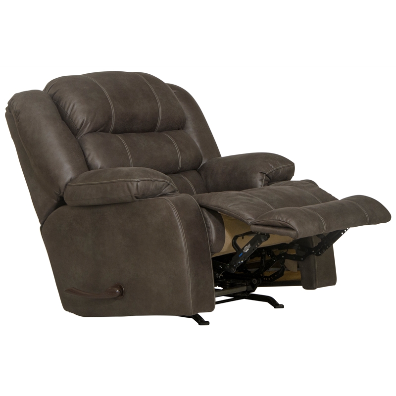 Bowery Hill Rocker Recliner with Dual Cupholders in Gray Polyester Fabric